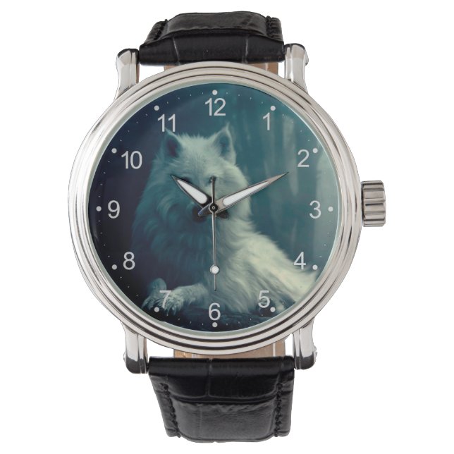 Witte wolf in het nachtbos horloge (Voorkant)