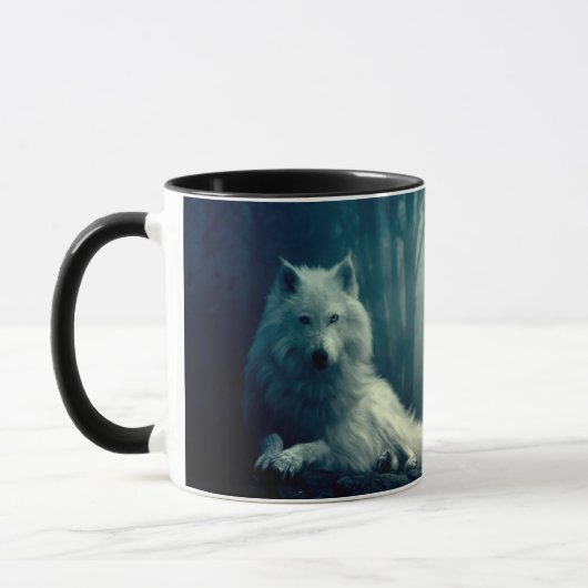 Witte wolf in het nachtbos mok (Links)
