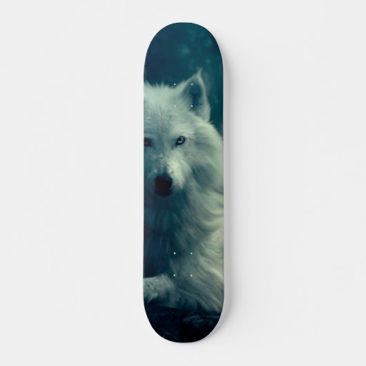 Witte wolf in het nachtbos skateboard (Voorkant)