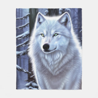 Witte wolf in Snowy Forest Blanket Fleece Deken