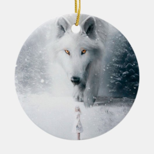 Witte wolf keramisch ornament (Voorkant)