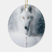Witte wolf keramisch ornament (Links)