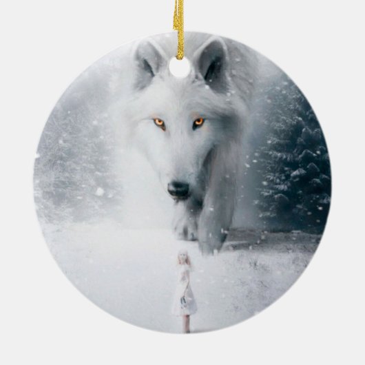 Witte wolf keramisch ornament (Achterkant)