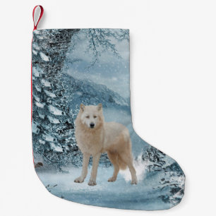 Witte wolf kleine kerstsok