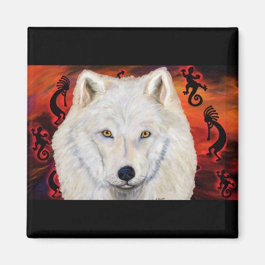 Witte Wolf Kokopelli Magneet (Voorkant)