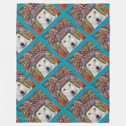 Witte Wolf Kunst Fleece Deken (Voorkant)