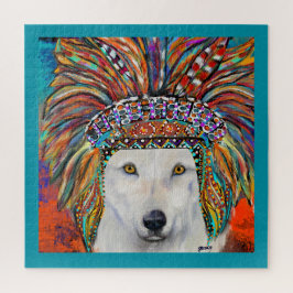 Witte Wolf Kunst Legpuzzel