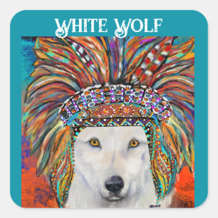 Witte Wolf Kunst Vierkante Sticker