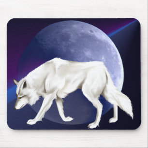 Witte wolf met Half Moon Mousepad Muismat
