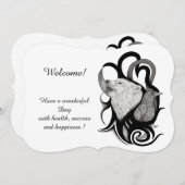 Witte Wolf met Raven, voeg Jouw tekst uitnodiging (Voorkant / Achterkant)