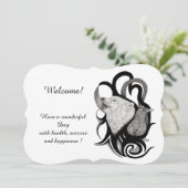 Witte Wolf met Raven, voeg Jouw tekst uitnodiging (Staand voorkant)