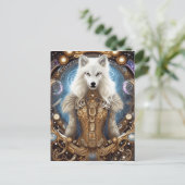 Witte wolf met rotsachtige steampunk briefkaart (Staand voorkant)