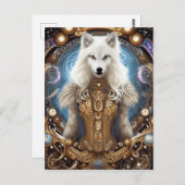 Witte wolf met rotsachtige steampunk briefkaart (Voorkant / Achterkant)