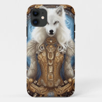Witte wolf met rotsachtige steampunk