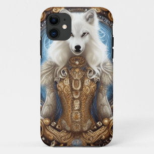 Witte wolf met rotsachtige steampunk iPhone 11 hoesje