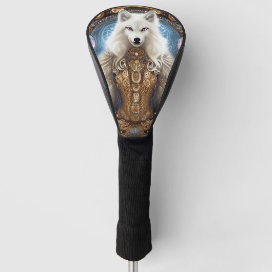 Witte wolf met rotsachtige steampunk golfheadcover (Voorkant)