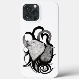 Witte Wolf met stamkunst van Raven iPhone 13 Pro Max Hoesje