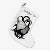 Witte Wolf met stamkunst van Raven Grote Kerstsok (Voorkant (Hangend))