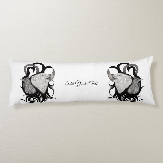 Witte Wolf met stamkunst van Raven Lichaamskussen (Achterkant)