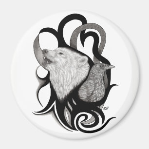 Witte Wolf met stamkunst van Raven Magneet
