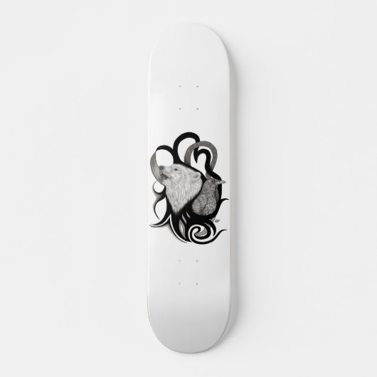 Witte Wolf met stamkunst van Raven Skateboard (Voorkant)