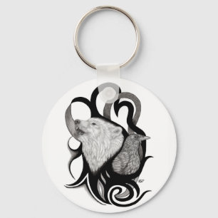 Witte Wolf met stamkunst van Raven Sleutelhanger
