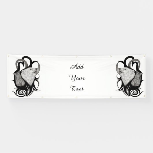 Witte Wolf met stamkunst van Raven Spandoek (Horizontaal)