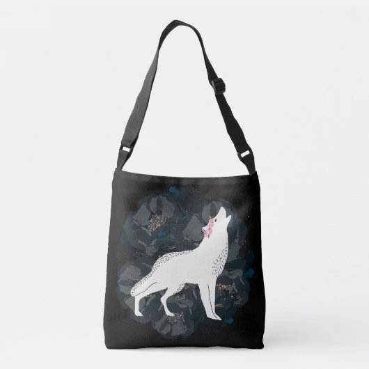 Witte wolf op Circle of Black Rozen Crossbody Crossbody Tas (Achterkant)