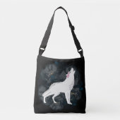 Witte wolf op Circle of Black Rozen Crossbody Crossbody Tas (Voorkant)