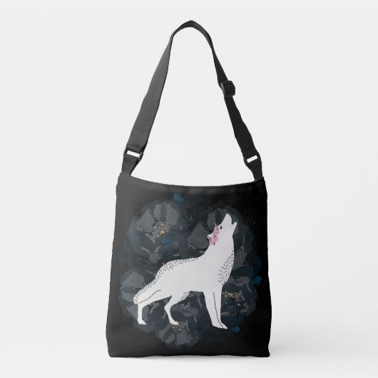 Witte wolf op Circle of Black Rozen Crossbody Crossbody Tas (Voorkant)