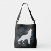 Witte wolf op Circle of Black Rozen Crossbody Tas (Achterkant)