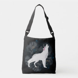 Witte wolf op Circle of Black Rozen Crossbody Tas