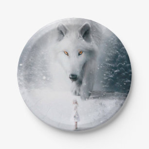 Witte wolf papieren bordje
