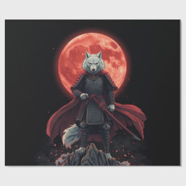 Witte Wolf Samurai Onder de Robijnrode Maan Cadeaupapier
