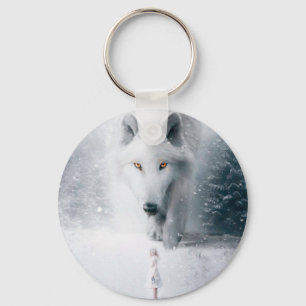 Witte wolf sleutelhanger