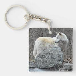 Witte wolf sleutelhanger