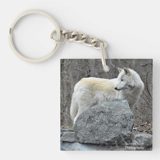 Witte wolf sleutelhanger (voorkant)