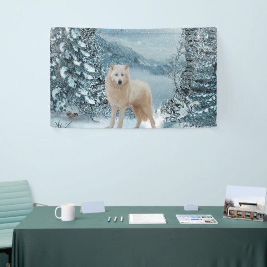Witte wolf spandoek (Beurs)