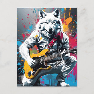 Witte wolf speelt gitaar, graffiti briefkaart