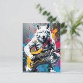 Witte wolf speelt gitaar, graffiti briefkaart (Staand voorkant)