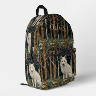 Witte wolf vintage boho bos boslandschap bedrukte rugzak