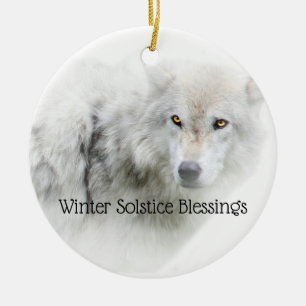 Witte Wolf Winterzonnewende Zegeningen Keramisch Ornament