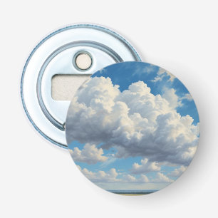 Witte wolken en heldere blauwe lucht button flesopener