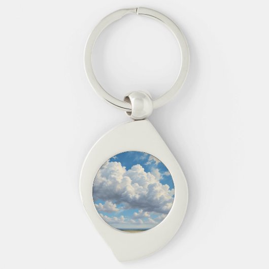 Witte wolken en heldere blauwe lucht sleutelhanger (Voorkant)