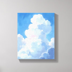 Witte wolken mooie blauwe lucht aquarel canvas afdruk