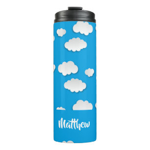 Witte wolken op blauw thermosbeker