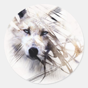 Witte wolven dierlijke kunst ronde sticker