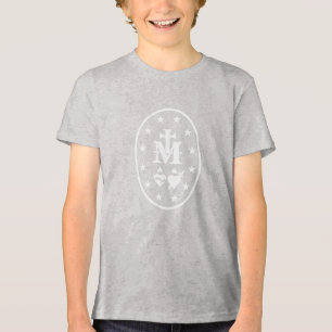 Witte Wonderbaarlijke Medaille Maagd Maria Symbool Tri-Blend Shirt