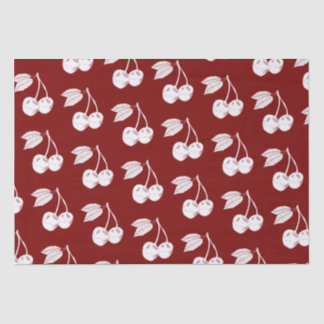 Witte Woodcut Cherry Design op Donkerrood Tissuepapier