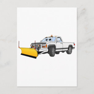 Witte Y Pick Up Sneeuwploeg Cartoon Briefkaart
